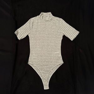 F21 Small Grey turtle neck bodysuit with pink and black stripes